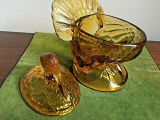 L.  E.  Smith Amber Glass Covered Candy Dish / Soup Bowl Turkey Dish with Lid 5