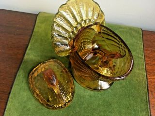 L.  E.  Smith Amber Glass Covered Candy Dish / Soup Bowl Turkey Dish with Lid 6