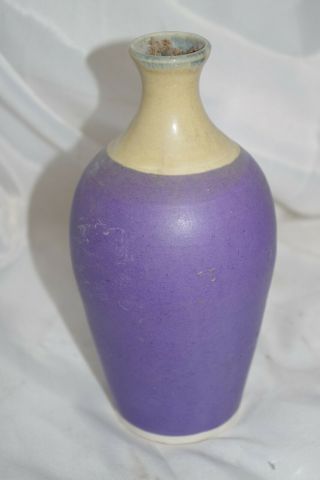 Ruth Stein Art Pottery Vase Purple Beige Blue Glaze Mid Century Incised Vintage