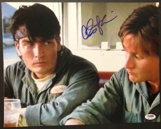 Charlie Sheen Signed 11x14 Photo Bold Blue Autograph Men At Work Psa/dna