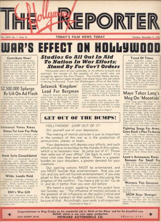 1941 Hollywood Reporter " War 