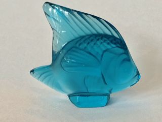 Lalique Fish Sculpture Turquoise Luster Crystal Signed