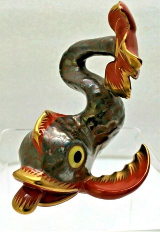 Herend Hungary Porcelain - Koi / Dragon Fish Figurine W/ Tail Up - Xlnt
