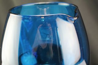 Mid Century Italy Murano Cobalt Blue Optic Glass Footed Pitcher Cocktail Breakfa 5