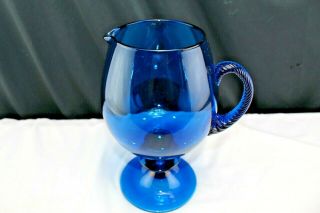 Mid Century Italy Murano Cobalt Blue Optic Glass Footed Pitcher Cocktail Breakfa 7