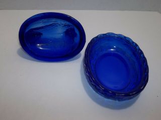 Vintage COBALT Blue Glass HEN ON NEST Lidded Dish 4