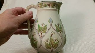 Antique Majolica Salt Glaze Pitcher Jug Ivory Green Ivy England Aesthetic