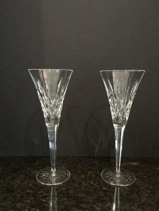 Two 2 Waterford Lismore Crystal Champagne Flute Glasses Pair