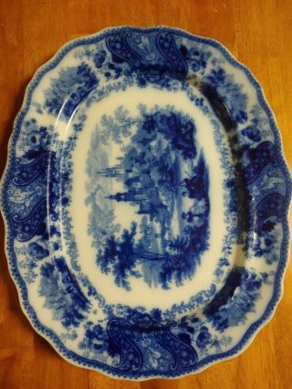 Antique Flow Blue - Platter 15.  5 X 13in Deep Blue Middleport Pottery England