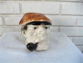 Antique Majolica Man With Hat And Pipe Antique Art Pottery Humidor Tobacco Jar