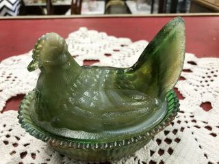Awesome Vintage Swirl Slag Glass Hen On Nest Covered Dish Chicken Nr