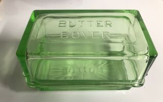 Vintage Green Depression Glass Hazel Atlas Covered Butter Dish 1930s