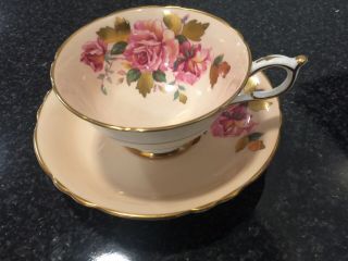 Vintage Paragon China Pastel Pink & Red Rose Tea Cup & Saucer