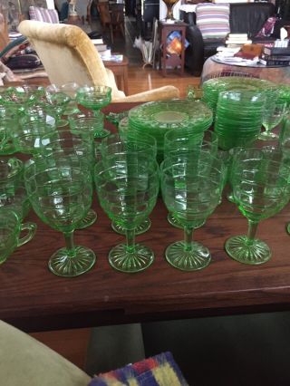 Set Of 7 Vintage Rare Hocking Block Optic Green 5 3/4 " 9 Oz Goblets