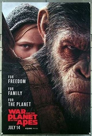 War For The Planet Of The Apes Ceasar And Girl Movie Poster 27x40