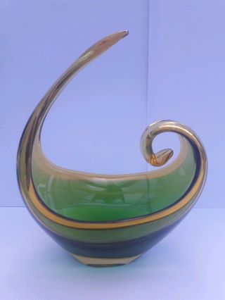 Vintage Murano Sommerso Art Glass Bowl In Amber & Green
