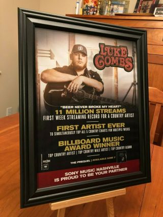 Big 10x13 Framed Luke Combs - Top Country Artist " The Prequel " Lp Cd Promo Ad
