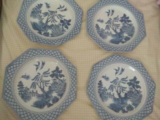 Meakin China Blue Willow Pattern Dinner Plater Set Of 4