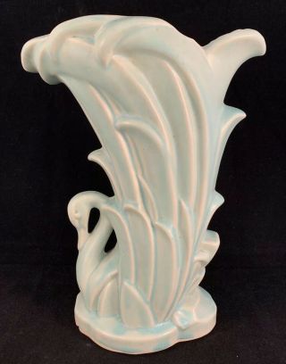 Vintage McCoy Pottery Swan Vase Blue Aqua Matte Glaze 2