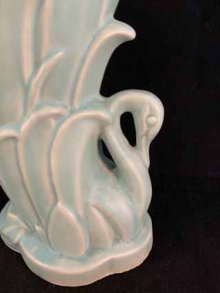 Vintage McCoy Pottery Swan Vase Blue Aqua Matte Glaze 3