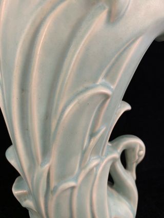 Vintage McCoy Pottery Swan Vase Blue Aqua Matte Glaze 4