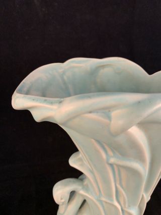 Vintage McCoy Pottery Swan Vase Blue Aqua Matte Glaze 8