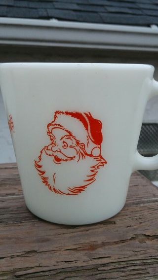 Vintage Pyrex White Milk Glass Red Santa Merry Christmas Mug 3