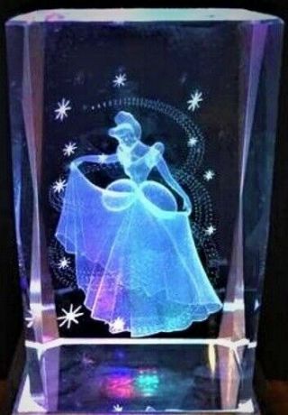3d Cinderella Princess Ball Gown & Stars Crystal Laser,  Light Base Gift Box