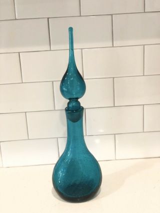 Mid Century Turquoise Genie Bottle Decanter