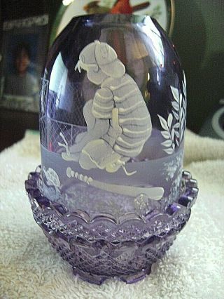 Fenton Glass Mary Gregory Style Purple Fairy Lamp