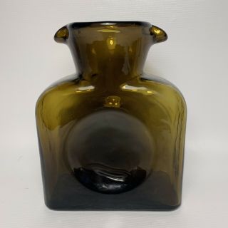 Vintage Blenko Glass Water Bottle Pitcher Carafe Double Spout Amber Honey Rare