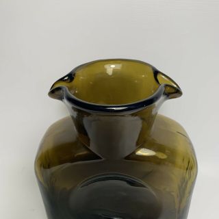Vintage Blenko Glass Water Bottle Pitcher Carafe Double Spout Amber Honey Rare 2