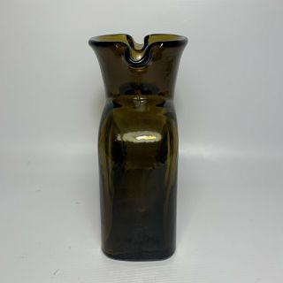 Vintage Blenko Glass Water Bottle Pitcher Carafe Double Spout Amber Honey Rare 3