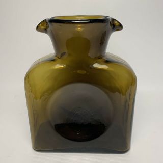 Vintage Blenko Glass Water Bottle Pitcher Carafe Double Spout Amber Honey Rare 4