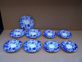 9 Vintage Royal Crown Derby Blue Mikado Plates 4 Bread & Butter 5 Salad Plates