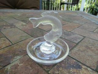 Vintage Lalique Crystal French Art Glass Fighting Fish Trinket Tray