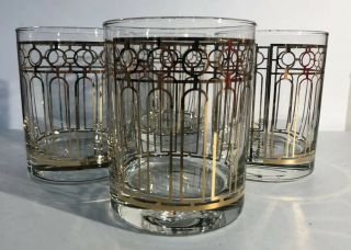 Georges Briard Lowball Glasses Set Of 4 Gold Mcm Design Cocktail Holiday