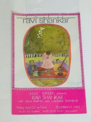 Ravi Shankar Two Sided Handbill At San Francisco Zellerbach Hall