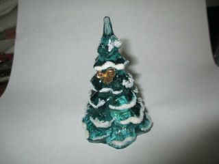 3 " Fenton Opalescent Green Glass Christmas Tree W Gold Squirrel W Label