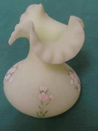Fenton Hand Painted Pink Blossom Custard Vase - Signed w\Original Labels 3