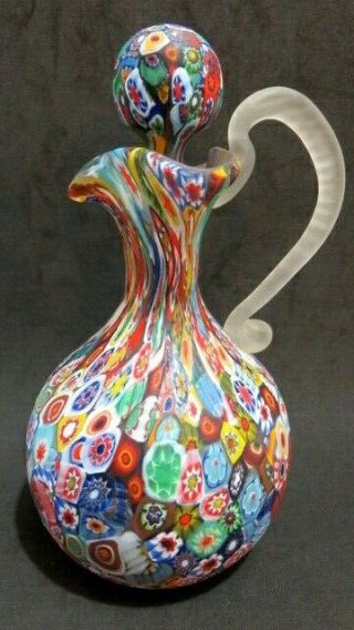 Vintage Millefiori Glass W/ Stopper 1860 Multi Color Art Glass Cruet Bottle
