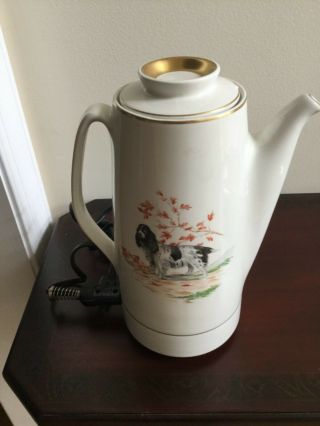 Hall China Vintage Electric Percolator Coffee Pot Gold White Dog Design
