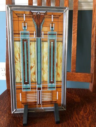 Frank Lloyd Wright Bradley Skylight Stained Glass Panel 13x7in