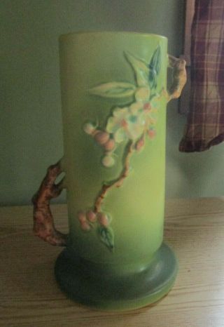 Vintage Roseville Pottery Apple Blossom Vase Green With White Flowers 387 - 9”