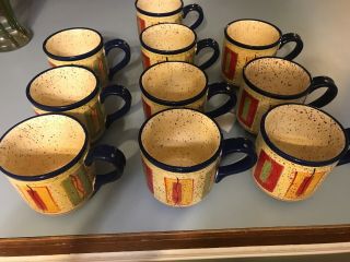 Set Of 10 Large 20 Ounce Pfaltzgraff Pottery Sedona Pattern Coffee Mugs Cups