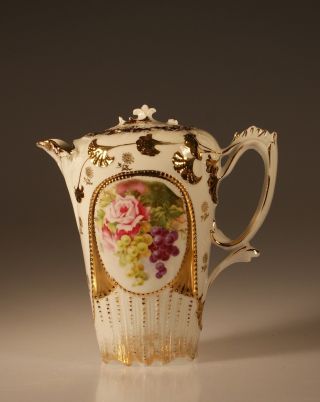 Stunning Art Nouveau Cocoa Pot With Roses And Grape Medallions C.  1880s