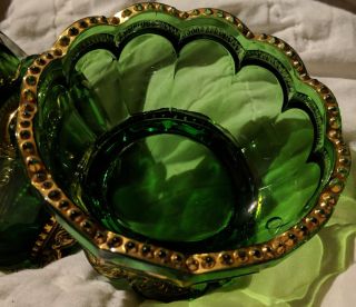 4 Antique (c.  1898) Eapg Riverside Glass Empress Emerald Green Berry Bowls