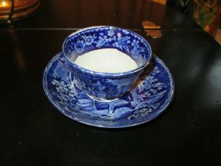 Flow Blue Handless Cup And Saucer “layette At Franklins Tomb”