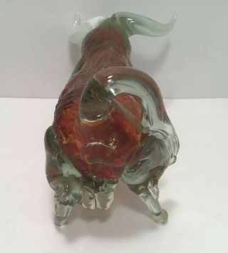 Vintage Murano Red / Clear Glass Bull With White Horns 4