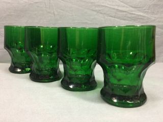 Set Of (4) Vintage Anchor Hocking Forest Green Glass Georgian Honeycomb Tumblers